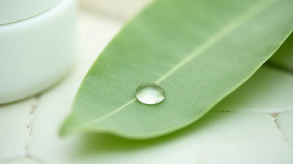 Water droplet on a leaf beside a plain jar, symbolising the connection between stress and skin changes