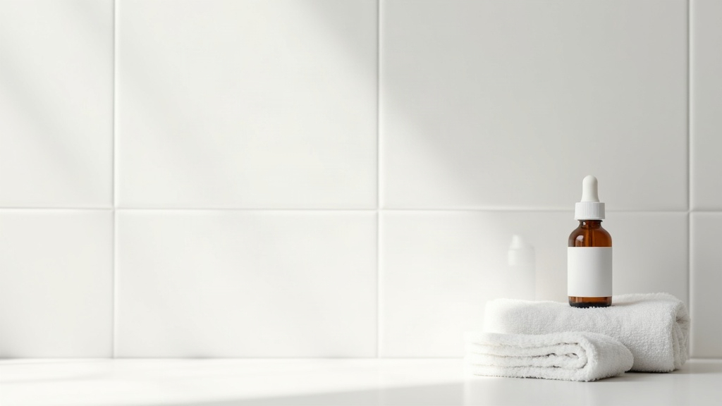 Textured tile and skincare bottle used to illustrate the difference between a scar and a dark mark