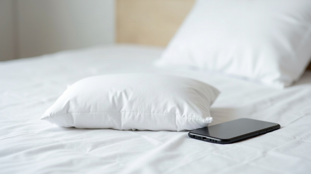Folded pillowcase and a phone with a blank screen, illustrating whether pillowcases and phone screens matter for acne