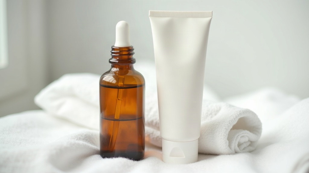 Unbranded moisturiser tube and dropper bottle representing a simple acne-prone skincare routine