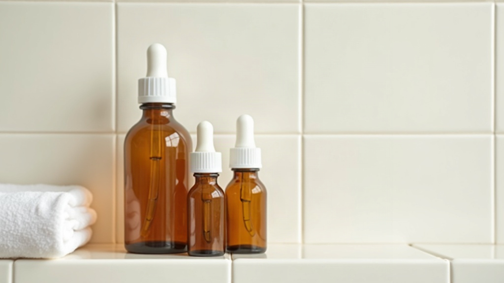 Three dropper bottles of different sizes lined up, representing how acne can run in families across generations