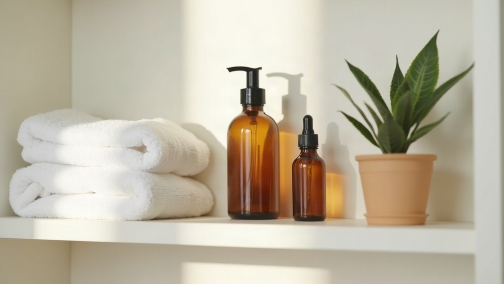Unbranded skincare bottles and a folded towel on a bathroom shelf, unrelated to food but shown alongside acne research discussion