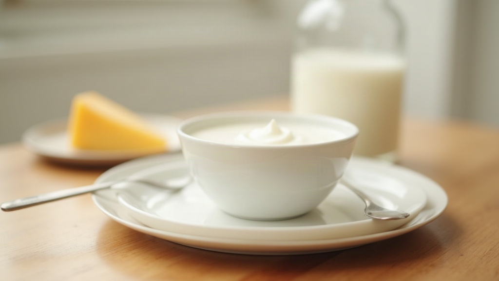 Dairy foods including milk, yogurt and cheese arranged on a table, illustrating the link between dairy and acne