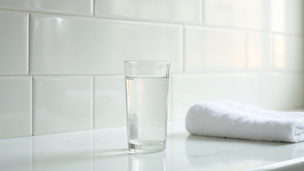 A glass of water on a bathroom counter representing the question of whether water clears skin