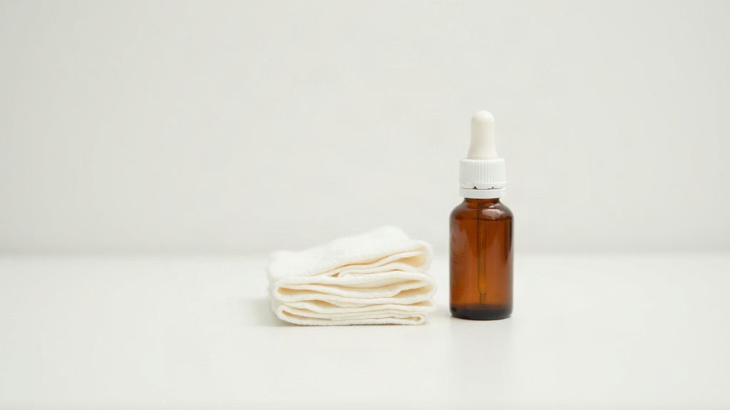 A single dropper bottle and cotton pads representing how one new skincare product should be introduced at a time