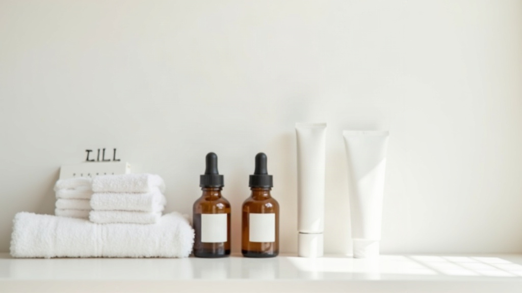 Row of unbranded skincare bottles beside a notepad, representing how long to trial a new skincare product