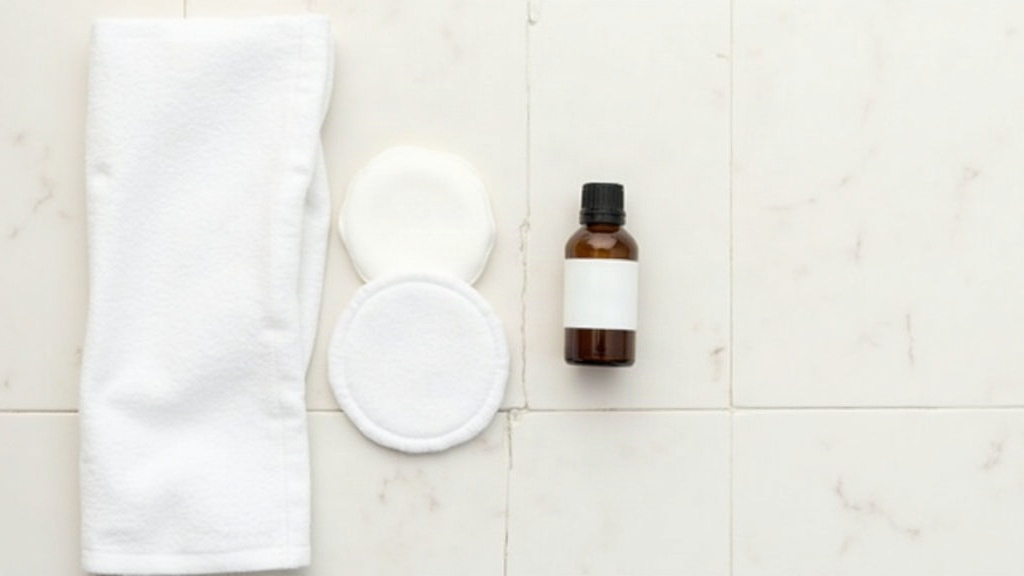 Cotton pad and unlabeled bottle arranged on a towel, illustrating a simple twice-daily face-washing routine
