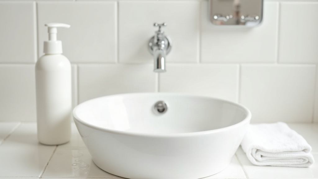 Cleanser bottle and folded towel by a sink, representing how often acne-prone skin should be washed