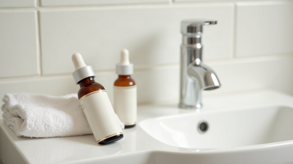 Unbranded skincare products arranged neatly on a towel, representing how parents can help a teenager with acne