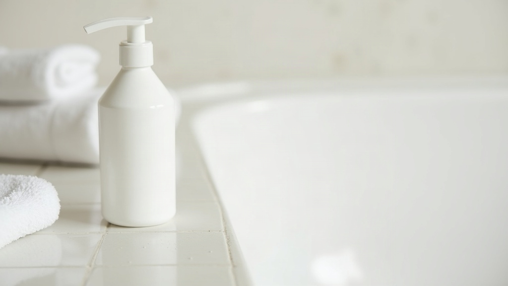 Unlabeled pump bottle on a tiled counter, illustrating skincare routines for oily and acne-prone skin