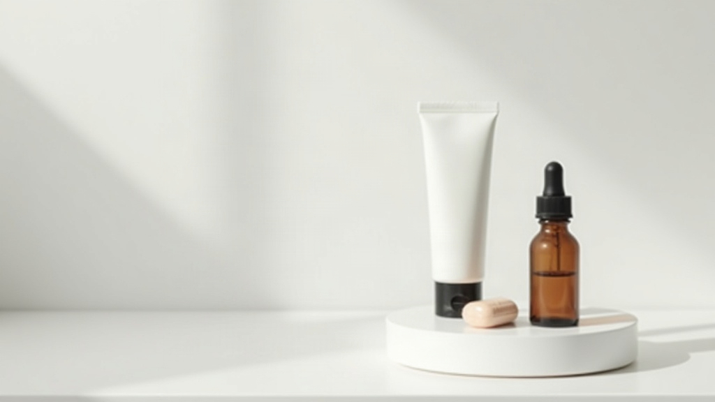 Amber dropper bottle beside a plain tube and a pharmacy box, representing the difference between retinol and prescription retinoid products