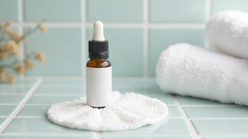 Cotton pad and small glass vial on a tiled surface, illustrating supplies used around steroid injections for cystic spots
