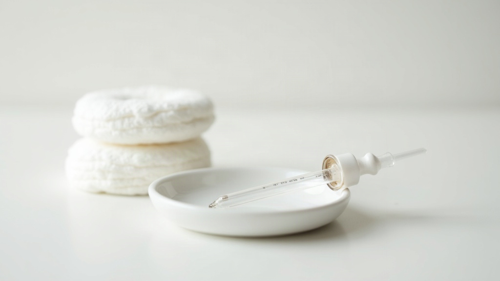 Pipette and cotton pads arranged on a clean surface illustrating skincare ingredients related to acne causes