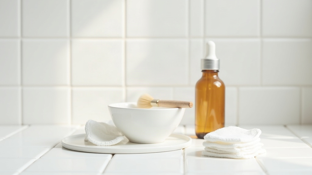 Amber dropper bottle and cotton pads arranged on a tiled surface, representing what a chemical peel does to skin