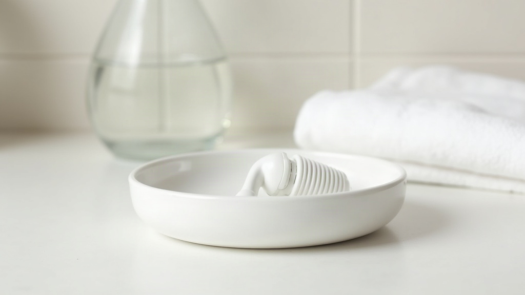 Microneedling roller resting in a dish on a bathroom counter, used to represent at-home versus professional microneedling