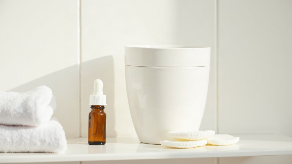 Skincare bottles and cotton pads arranged on a shelf, representing when a teenager might need to see a doctor about acne
