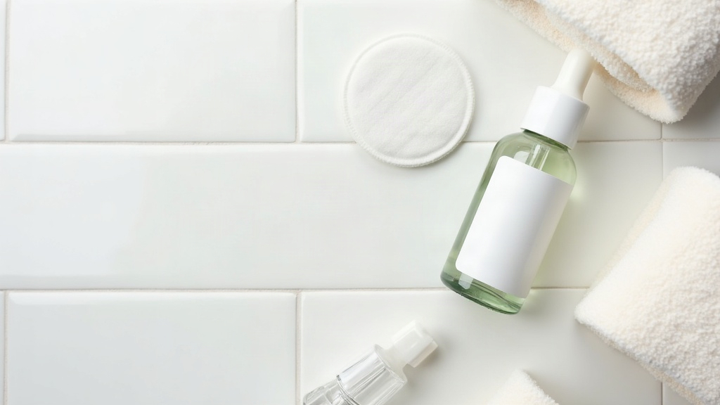 Skincare items on a tiled counter illustrating why acne appears on some parts of the face and not others