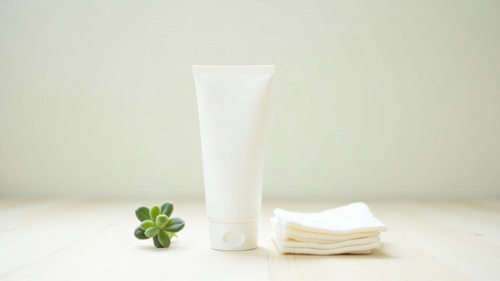 Cotton pads and a plain skincare tube arranged near a small plant, illustrating skincare habits during teenage acne