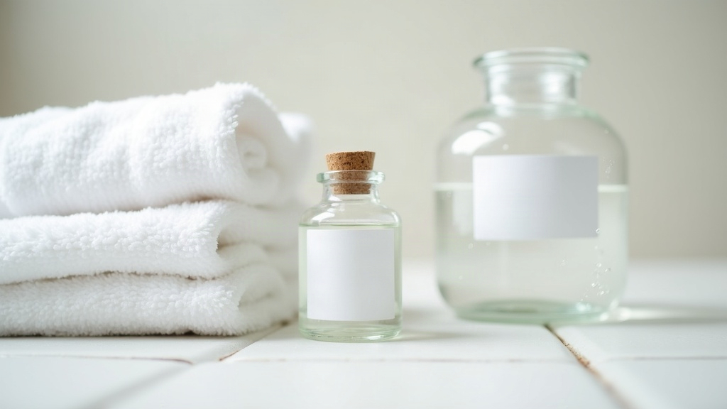 Blank-label glass jar and folded towel on tile, representing skin's natural oil and moisture balance