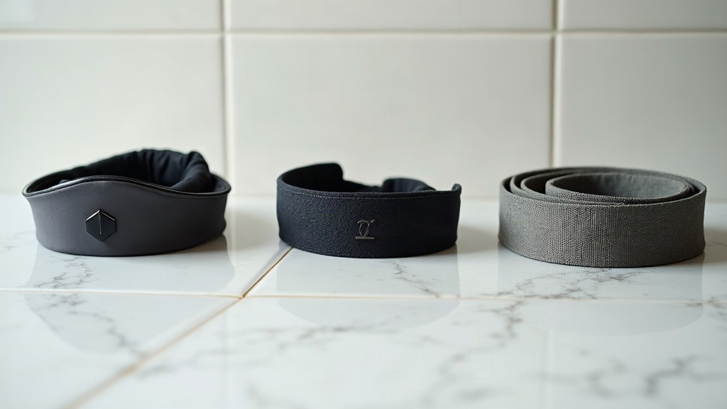 Helmet chin strap and backpack strap laid on a tiled surface, illustrating gear that can cause acne mechanica